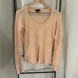 Rag & Bone Soft Peach 100% Cashmere Herringbone Patterned Sweater, Size M